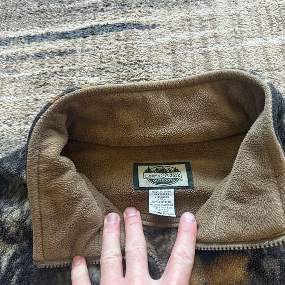 Men's Lewis & Clark Outdoors Brown Camouflage Camo Fleece Zip Up Jacket Sz XL - Picture 4 of 5